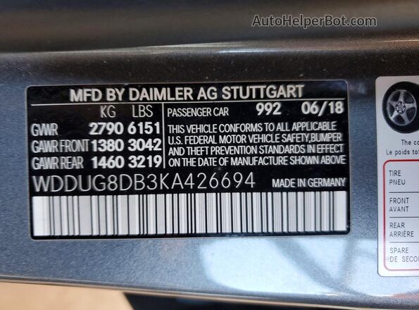 WDDUG8DB3KA426694 2019 MERCEDES-BENZ S Gray ძრავის განყოფილების ხედი