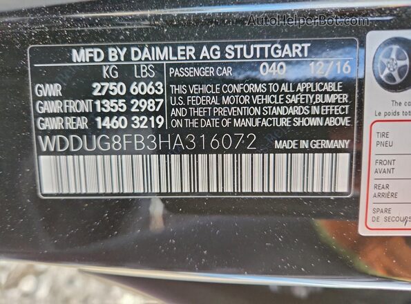 WDDUG8FB3HA316072 2017 MERCEDES-BENZ S Черный Вид наклейки с VIN-кодом