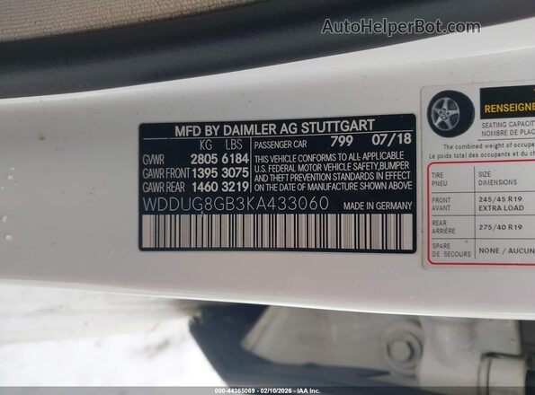 WDDUG8GB3KA433060 2019 MERCEDES-BENZ S-CLASS White 