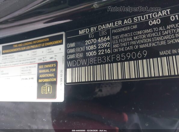 WDDWJ8EB3KF859069 2019 MERCEDES-BENZ C-CLASS Black Widok komory silnika