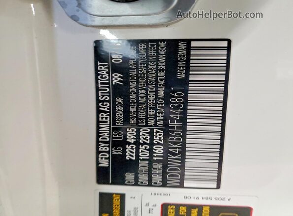 WDDWK4KB6HF443861 2017 MERCEDES-BENZ C White 