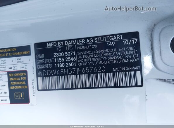 WDDWK8HB7JF657620 2018 MERCEDES-BENZ AMG C 63 White Engine compartment view