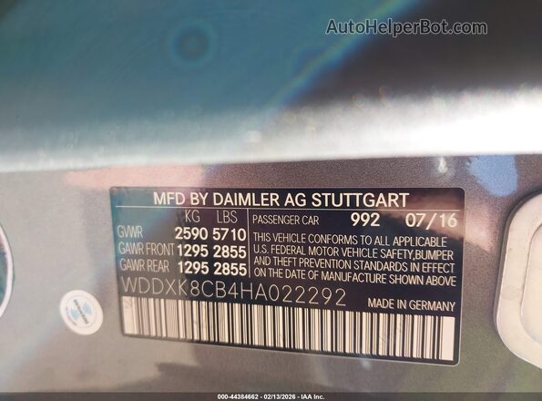 WDDXK8CB4HA022292 2017 MERCEDES-BENZ S-CLASS Gray Вид підкапотного простору