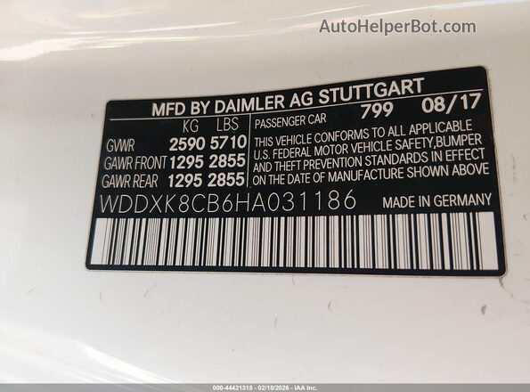 WDDXK8CB6HA031186 2017 MERCEDES-BENZ S-CLASS White 