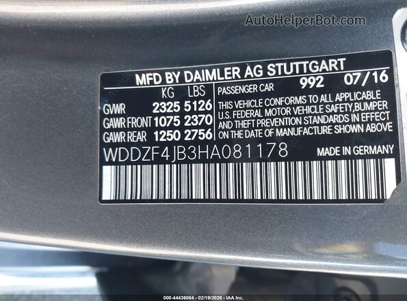 WDDZF4JB3HA081178 2017 MERCEDES-BENZ E-CLASS Gray Widok komory silnika