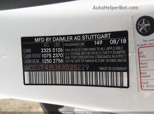 WDDZF4JB3KA525229 2019 MERCEDES-BENZ E-CLASS White 