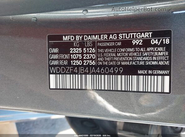 WDDZF4JB4JA460499 2018 MERCEDES-BENZ E-CLASS Gray Vista del compartimento del motor