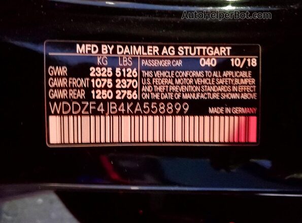 WDDZF4JB4KA558899 2019 MERCEDES-BENZ E Black Widok naklejki z numerem VIN