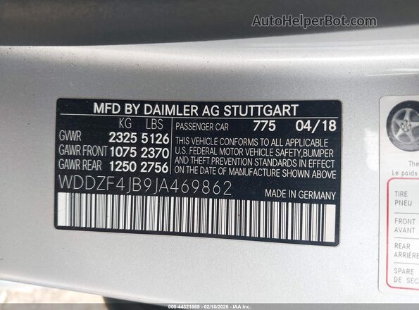 WDDZF4JB9JA469862 2018 MERCEDES-BENZ E-CLASS Silver Vista del compartimento del motor