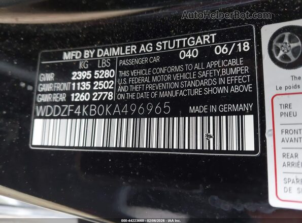 WDDZF4KB0KA496965 2019 MERCEDES-BENZ E-CLASS Black Vista del compartimento del motor
