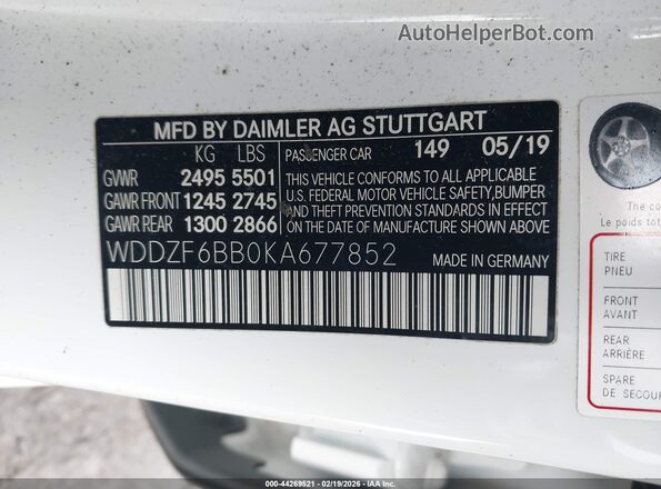 WDDZF6BB0KA677852 2019 MERCEDES-BENZ AMG E 53 Белый 