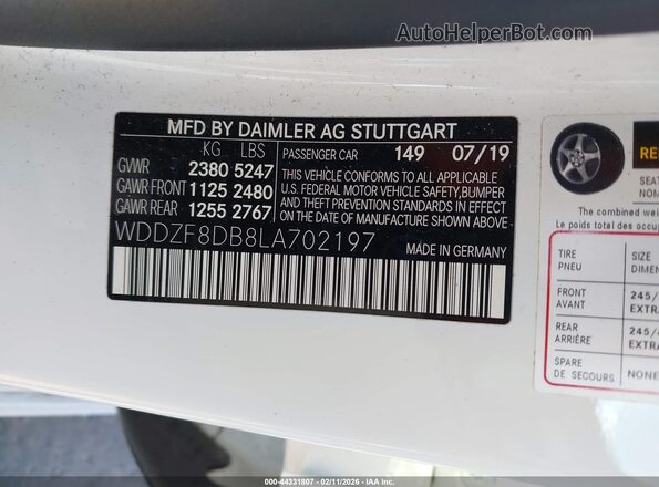WDDZF8DB8LA702197 2020 MERCEDES-BENZ E-CLASS White Շարժիչի բաժամունքի տեսք