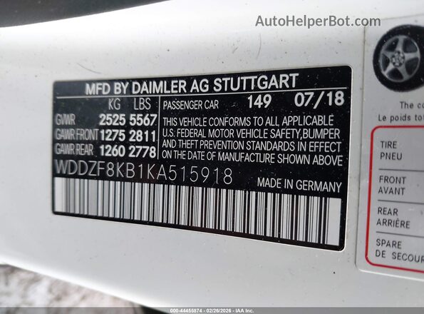 WDDZF8KB1KA515918 2019 MERCEDES-BENZ AMG E 63 White Engine compartment view