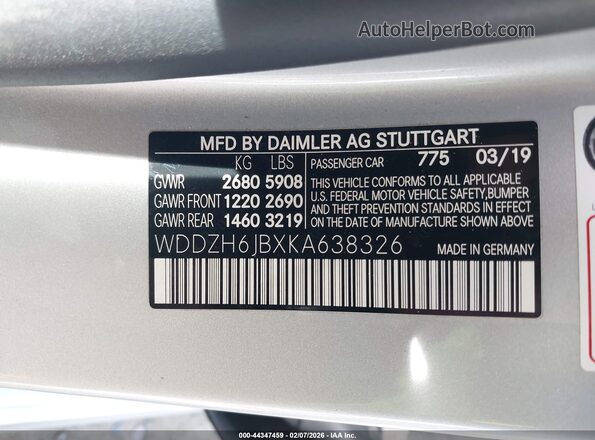 WDDZH6JBXKA638326 2019 MERCEDES-BENZ E-CLASS Silver Engine compartment view