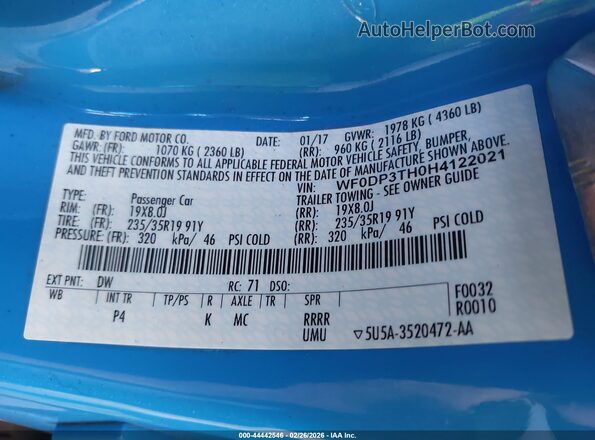 WF0DP3TH0H4122021 2017 FORD FOCUS RS Синий Вид подкапотного пространства