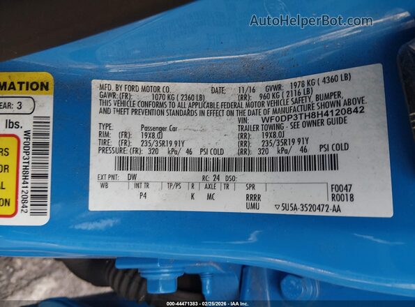 WF0DP3TH8H4120842 2017 FORD FOCUS RS Blue Widok komory silnika