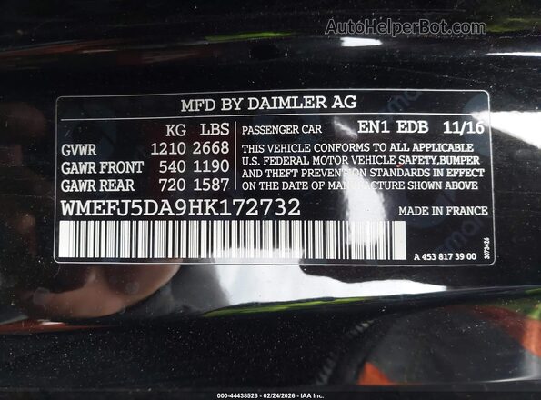 WMEFJ5DA9HK172732 2017 SMART FORTWO Orange 