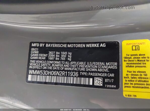 WMW53DH06N2R11936 2022 MINI HARDTOP Gray Engine compartment view