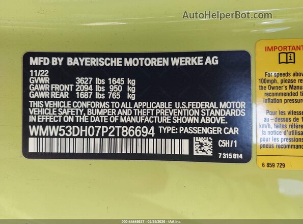 WMW53DH07P2T86694 2023 MINI HARDTOP Green Շարժիչի բաժամունքի տեսք