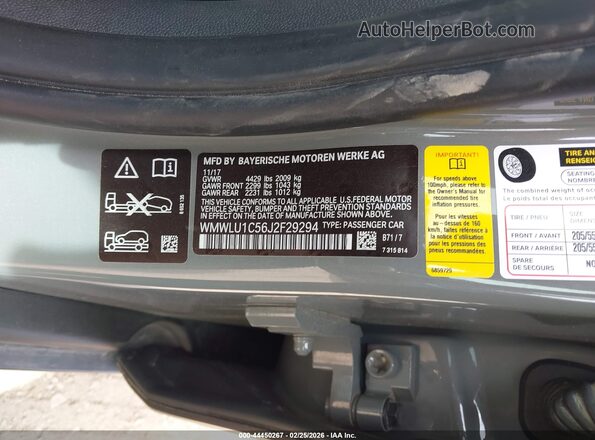 WMWLU1C56J2F29294 2018 MINI CLUBMAN Gray ძრავის განყოფილების ხედი