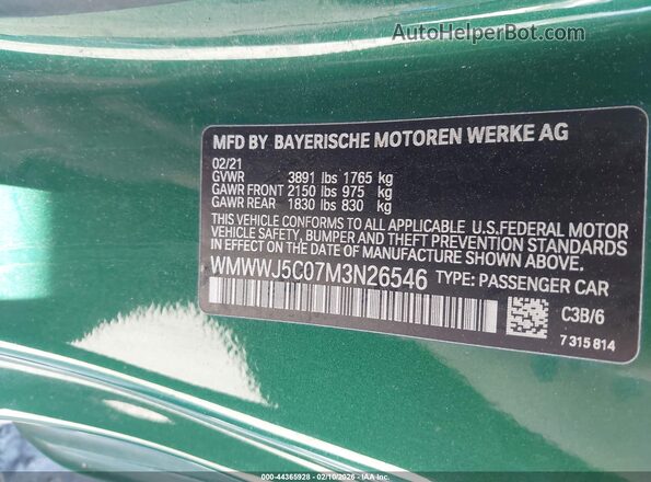 WMWWJ5C07M3N26546 2021 MINI CONVERTIBLE Green 