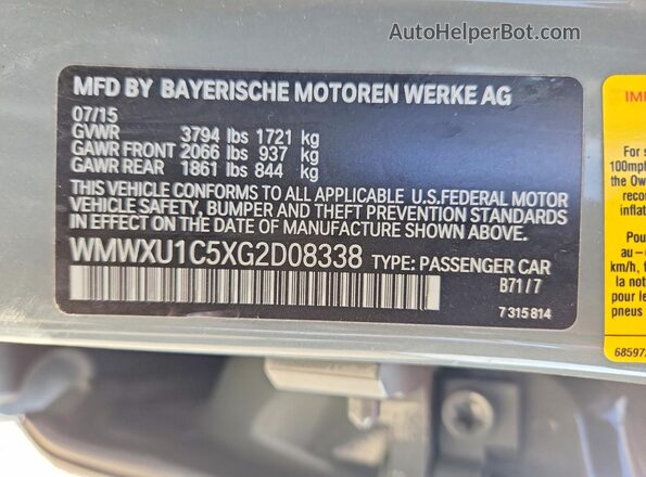 WMWXU1C5XG2D08338 2016 MINI COOPER Green Vista de la etiqueta del VIN