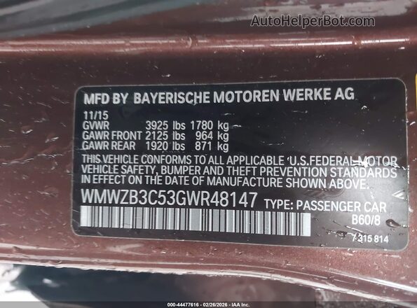 WMWZB3C53GWR48147 2016 MINI COUNTRYMAN Burgundy Вид підкапотного простору