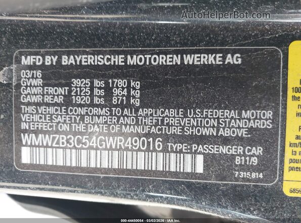 WMWZB3C54GWR49016 2016 MINI COUNTRYMAN Black ძრავის განყოფილების ხედი