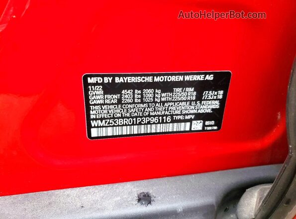 WMZ53BR01P3P96116 2023 MINI COOPER Red Vista de la etiqueta del VIN