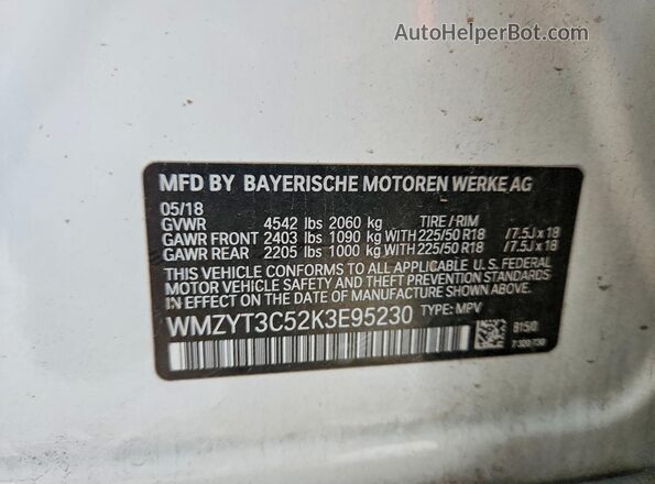 WMZYT3C52K3E95230 2019 MINI COOPER White Vista de la etiqueta del VIN