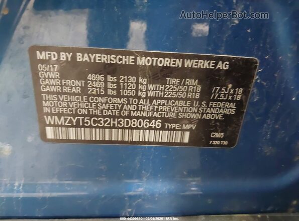 WMZYT5C32H3D80646 2017 MINI COUNTRYMAN Blue Engine compartment view
