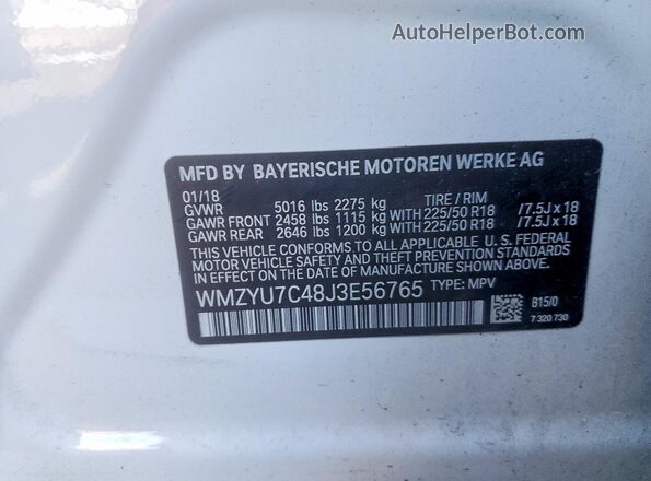 WMZYU7C48J3E56765 2018 MINI COOPER White Widok naklejki z numerem VIN