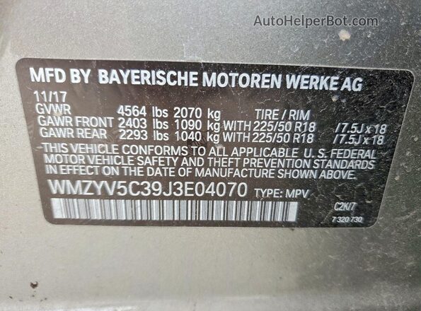 WMZYV5C39J3E04070 2018 MINI COOPER Gray Vista de la etiqueta del VIN