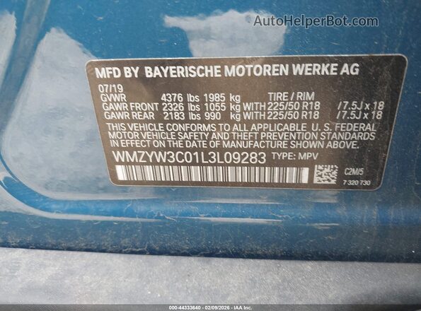 WMZYW3C01L3L09283 2020 MINI COUNTRYMAN Blue ძრავის განყოფილების ხედი
