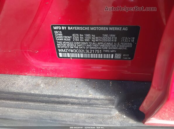 WMZYW3C02L3L21751 2020 MINI COUNTRYMAN Red Widok komory silnika