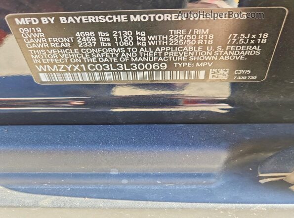 WMZYX1C03L3L30069 2020 MINI COUNTRYMAN Черный Вид наклейки с VIN-кодом