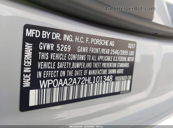 WP0AA2A72HL101348 2017 PORSCHE PANAMERA Gray Вид підкапотного простору