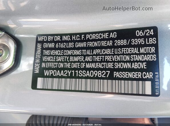 WP0AA2Y11SSA09827 2025 PORSCHE TAYCAN Silver Вид підкапотного простору