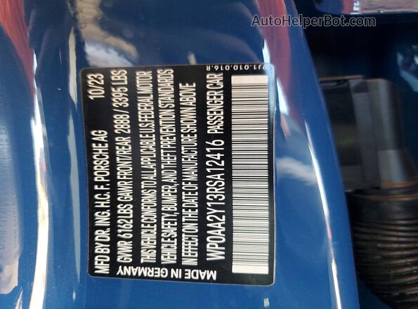 WP0AA2Y13RSA12416 2024 PORSCHE TAYCAN Blue Widok komory silnika