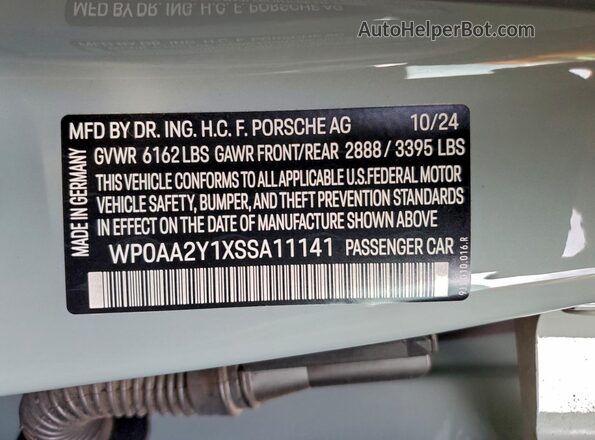 WP0AA2Y1XSSA11141 2025 PORSCHE TAYCAN Gray Widok komory silnika