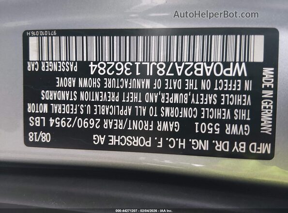 WP0AB2A78JL136284 2018 PORSCHE PANAMERA Silver Շարժիչի բաժամունքի տեսք