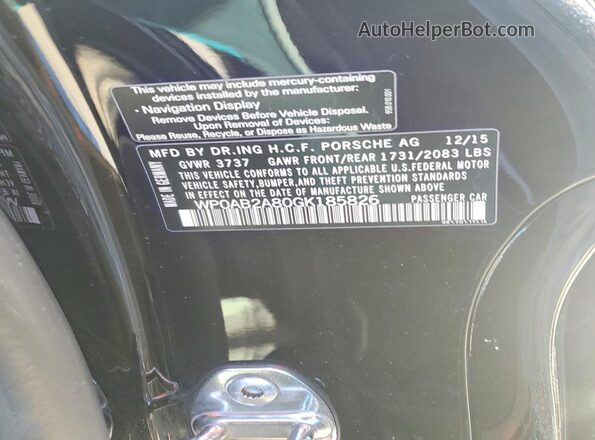 WP0AB2A80GK185826 2016 PORSCHE CAYMAN Black Vista del compartimento del motor
