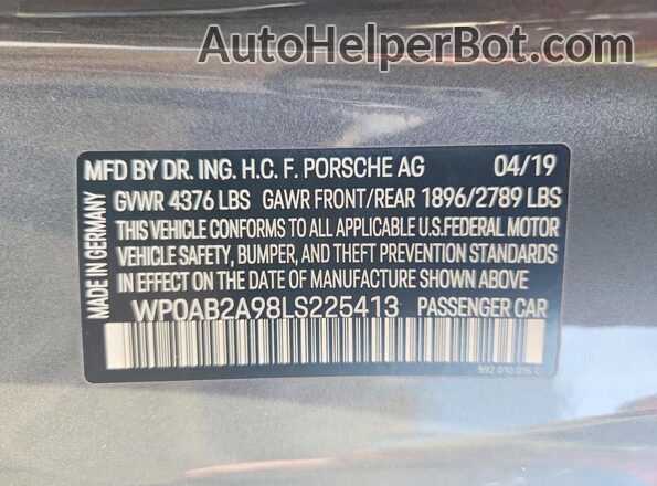 WP0AB2A98LS225413 2020 PORSCHE 911 Gray Vista del compartimento del motor