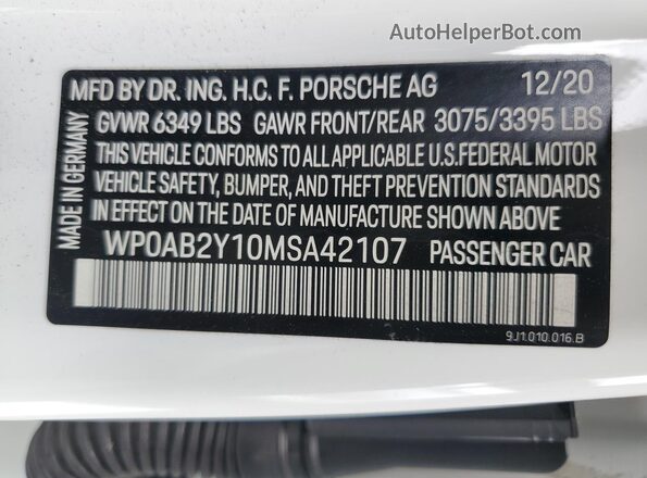 WP0AB2Y10MSA42107 2021 PORSCHE TAYCAN Red Вид підкапотного простору