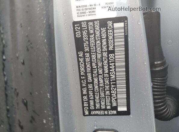 WP0AB2Y11MSA44108 2021 PORSCHE TAYCAN Silver Vista del compartimento del motor