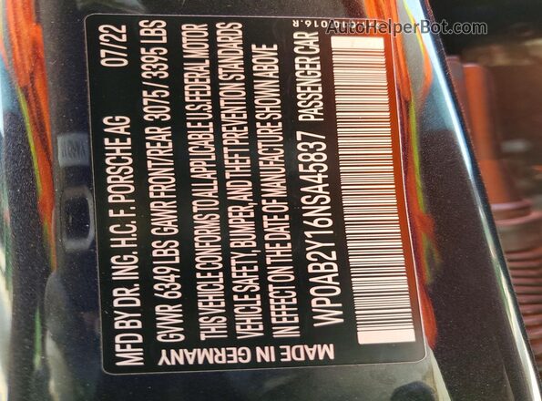 WP0AB2Y16NSA45837 2022 PORSCHE TAYCAN Charcoal სალონის 360-გრადუსიანი ხედი
