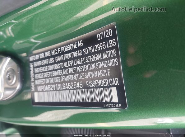 WP0AB2Y1XLSA52545 2020 PORSCHE TAYCAN Green Widok komory silnika