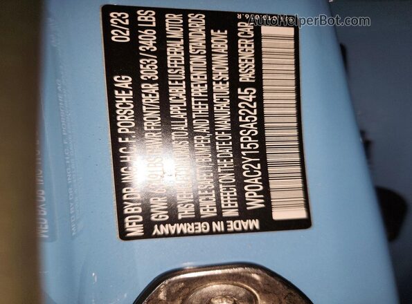 WP0AC2Y15PSA52245 2023 PORSCHE TAYCAN Синий Вид наклейки с VIN-кодом