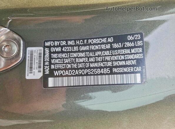 WP0AD2A90PS258485 2023 PORSCHE 911 Green Շարժիչի բաժամունքի տեսք