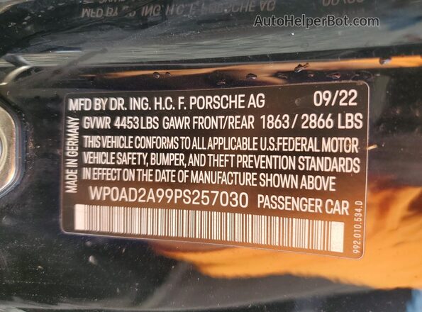 WP0AD2A99PS257030 2023 PORSCHE 911 Black Vista de la etiqueta del VIN